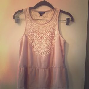 Blush tank top with lace detail